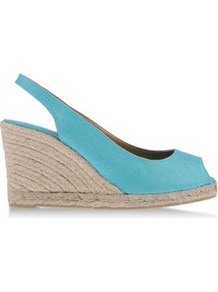 Espadrilles Espadrilles On Shoescribe.Com - predominant colour: turquoise; occasions: casual, holiday; material: fabric; heel height: high; ankle detail: ankle strap; heel: wedge; toe: open toe/peeptoe; style: standard; finish: plain; pattern: plain