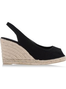 Espadrilles Espadrilles On Shoescribe.Com - predominant colour: black; occasions: casual, holiday; material: fabric; heel height: high; ankle detail: ankle strap; heel: wedge; toe: open toe/peeptoe; style: standard; finish: plain; pattern: plain