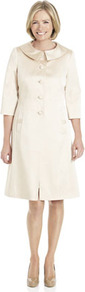 Limited Edition Satin Coat - pattern: plain; style: single breasted; length: on the knee; predominant colour: ivory; occasions: casual, evening, occasion; fit: tailored/fitted; fibres: polyester/polyamide - mix; collar: shirt collar/peter pan/zip with opening; sleeve length: 3/4 length; sleeve style: standard; texture group: structured shiny - satin/tafetta/silk etc.; collar break: high; pattern type: fabric