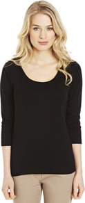 Basics Scoop Neck Top - pattern: plain; style: t-shirt; predominant colour: black; occasions: casual, work; length: standard; neckline: scoop; fibres: cotton - 100%; fit: body skimming; sleeve length: 3/4 length; sleeve style: standard; pattern type: fabric; texture group: jersey - stretchy/drapey