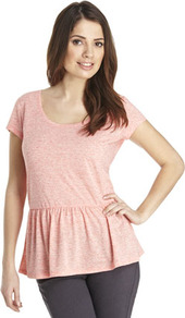 Peplum T Shirt - sleeve style: capped; pattern: plain; style: t-shirt; waist detail: peplum waist detail; predominant colour: blush; occasions: casual; length: standard; neckline: scoop; fibres: polyester/polyamide - mix; fit: body skimming; sleeve length: short sleeve; pattern type: fabric; texture group: jersey - stretchy/drapey