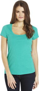 Basics Ribbed Short Sleeve T Shirt - pattern: plain; style: t-shirt; predominant colour: mint green; occasions: casual; length: standard; neckline: scoop; fibres: cotton - 100%; fit: body skimming; sleeve length: short sleeve; sleeve style: standard; texture group: cotton feel fabrics; pattern type: fabric