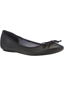 Ballerina Pumps - predominant colour: black; occasions: casual, work; material: faux leather; heel height: flat; toe: round toe; style: ballerinas / pumps; finish: plain; pattern: plain; embellishment: bow