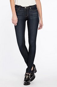 Paige Hoxton Skinnies - style: skinny leg; length: standard; pattern: plain; pocket detail: traditional 5 pocket; waist: mid/regular rise; predominant colour: navy; occasions: casual; fibres: cotton - stretch; jeans detail: whiskering, dark wash; texture group: denim; pattern type: fabric