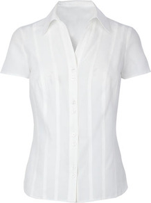 Classics White Short Sleeve Shirt - neckline: shirt collar/peter pan/zip with opening; pattern: vertical stripes; style: shirt; predominant colour: white; occasions: casual, work; length: standard; fit: tailored/fitted; sleeve length: short sleeve; sleeve style: standard; texture group: cotton feel fabrics; pattern type: fabric; pattern size: small & light; fibres: viscose/rayon - mix
