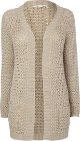 Natural Tape Edge To Edge Cardigan - pattern: plain; length: below the bottom; hip detail: front pockets at hip; neckline: collarless open; style: open front; predominant colour: stone; occasions: casual, work; fibres: acrylic - 100%; fit: loose; sleeve length: long sleeve; sleeve style: standard; texture group: knits/crochet; pattern type: knitted - other