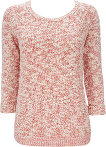 Red Curve Hem Sweater - neckline: round neck; pattern: plain; style: standard; predominant colour: true red; occasions: casual, work; length: standard; fibres: cotton - 100%; fit: standard fit; sleeve length: 3/4 length; sleeve style: standard; texture group: knits/crochet; pattern type: knitted - other; pattern size: small & light