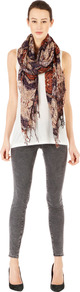 Mosaic Tile Print Scarf - predominant colour: purple; occasions: casual, work; type of pattern: heavy; style: regular; size: large; material: fabric; embellishment: fringing; trends: statement prints; pattern: patterned/print