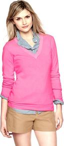 Cotton V Neck Pullover Sweater - neckline: v-neck; pattern: plain; style: standard; predominant colour: pink; occasions: casual, work; length: standard; fibres: cotton - mix; fit: standard fit; sleeve length: long sleeve; sleeve style: standard; texture group: knits/crochet; pattern type: knitted - other