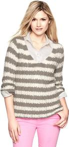 Striped Beach Sweater - neckline: low v-neck; pattern: horizontal stripes; style: standard; predominant colour: light grey; occasions: casual, work; length: standard; fibres: cotton - mix; fit: standard fit; sleeve length: 3/4 length; sleeve style: standard; texture group: knits/crochet; pattern type: knitted - other; pattern size: standard