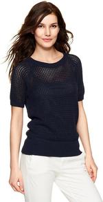 Mesh Raglan Sweater - neckline: round neck; pattern: plain; style: standard; predominant colour: navy; occasions: casual; length: standard; fibres: cotton - 100%; fit: standard fit; sleeve length: short sleeve; sleeve style: standard; texture group: knits/crochet; pattern type: knitted - other