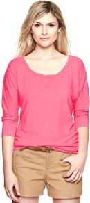 Dolman Sleeve Slub Pullover - pattern: plain; style: standard; predominant colour: pink; occasions: casual, work; length: standard; neckline: scoop; fibres: cotton - 100%; fit: standard fit; sleeve length: 3/4 length; sleeve style: standard; pattern type: fabric; texture group: jersey - stretchy/drapey