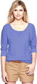 Dolman Sleeve Slub Pullover - pattern: plain; style: standard; predominant colour: indigo; occasions: casual, work; length: standard; neckline: scoop; fibres: polyester/polyamide - 100%; fit: standard fit; sleeve length: 3/4 length; sleeve style: standard; pattern type: fabric; texture group: jersey - stretchy/drapey