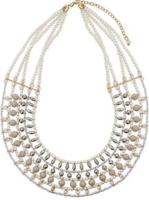 Blush Bead Necklace - predominant colour: ivory; occasions: casual, evening, work, occasion, holiday; style: choker/collar; length: short; size: large/oversized; material: chain/metal; trends: metallics; finish: metallic; embellishment: beading