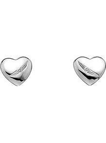 Micro Diamond Heart Stud Earrings, Silver - predominant colour: silver; occasions: casual, evening, work, occasion; style: stud; length: short; size: small; material: chain/metal; fastening: pierced; trends: metallics; finish: metallic; embellishment: crystals