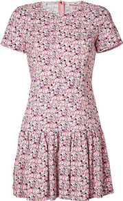 Passion Pink Multi Flower Print Dress - style: tea dress; length: mid thigh; neckline: round neck; waist detail: drop waist; predominant colour: pink; occasions: casual, evening; fit: soft a-line; fibres: viscose/rayon - stretch; hip detail: soft pleats at hip/draping at hip/flared at hip; sleeve length: short sleeve; sleeve style: standard; texture group: crepes; trends: high impact florals; pattern type: fabric; pattern size: standard; pattern: florals