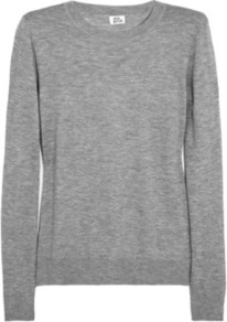 Fine Knit Cashmere Sweater - style: standard; predominant colour: mid grey; occasions: casual, work; length: standard; fit: standard fit; neckline: crew; fibres: cashmere - 100%; sleeve length: long sleeve; sleeve style: standard; texture group: knits/crochet; pattern type: knitted - fine stitch; pattern size: standard