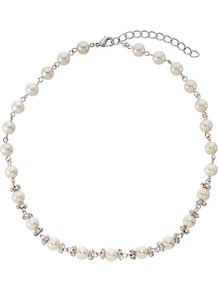 White Pearl And Cubic Zirconia Necklace - predominant colour: white; secondary colour: silver; occasions: evening, work, occasion; style: standard; length: short; size: small/fine; material: chain/metal; finish: plain; embellishment: pearls