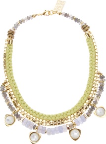 'Sun Prairie' Necklace - secondary colour: ivory; occasions: evening, occasion; predominant colour: multicoloured; style: standard; length: short; size: large/oversized; material: chain/metal; finish: plain; embellishment: pearls