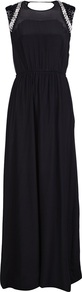Lanamili Long Dress - pattern: plain; sleeve style: sleeveless; style: maxi dress; waist detail: fitted waist; back detail: low cut/open back; predominant colour: black; occasions: evening, occasion; length: floor length; fit: body skimming; fibres: silk - 100%; neckline: crew; hip detail: ruching/gathering at hip; shoulder detail: added shoulder detail; sleeve length: sleeveless; texture group: sheer fabrics/chiffon/organza etc.; pattern type: fabric; pattern size: standard; embellishment: sequins