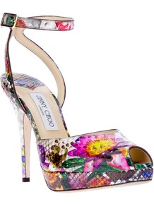 'Liz' Sandal - occasions: evening, occasion; predominant colour: multicoloured; material: leather; heel height: high; ankle detail: ankle strap; heel: platform; toe: open toe/peeptoe; style: standard; trends: high impact florals; finish: plain; pattern: florals