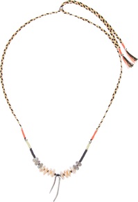'Amulet' Necklace - occasions: casual, evening, occasion, holiday; predominant colour: multicoloured; style: pendant; length: mid; size: small/fine; material: fabric; finish: plain; embellishment: beading