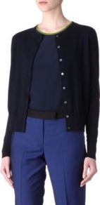 Swirl Back Cardigan - neckline: round neck; sleeve style: extended cuff; back detail: contrast pattern/fabric at back; predominant colour: black; occasions: casual, evening; length: standard; style: standard; fibres: silk - mix; fit: standard fit; sleeve length: extra long; texture group: knits/crochet; trends: statement prints; pattern type: knitted - fine stitch; pattern size: standard; pattern: patterned/print