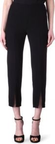 Cropped Crepe Trousers - pattern: plain; waist: high rise; predominant colour: black; occasions: evening, work, occasion; length: calf length; texture group: crepes; fit: slim leg; pattern type: fabric; style: standard; fibres: viscose/rayon - mix