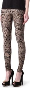 Lace Print Leggings - length: standard; style: leggings; waist detail: elasticated waist; waist: mid/regular rise; predominant colour: nude; secondary colour: black; occasions: casual, evening; texture group: jersey - clingy; trends: statement prints; fit: skinny/tight leg; pattern type: fabric; pattern size: big & busy; pattern: patterned/print; fibres: nylon - stretch