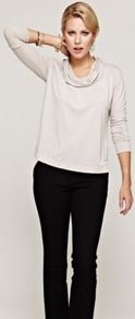 Grey Cowl Neck Top With Thinheat - neckline: cowl/draped neck; pattern: plain; predominant colour: light grey; occasions: casual; length: standard; style: top; fibres: polyester/polyamide - mix; fit: loose; sleeve length: long sleeve; sleeve style: standard; pattern type: fabric; texture group: jersey - stretchy/drapey