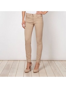 Designer Beige Zipped Pocketed Skinny Jeans - style: skinny leg; pattern: plain; pocket detail: traditional 5 pocket; predominant colour: stone; occasions: casual; length: ankle length; fibres: cotton - stretch; texture group: denim; pattern type: fabric