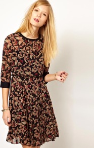 Nw3 Butterfly Print Dress - style: shift; neckline: round neck; fit: fitted at waist; waist detail: twist front waist detail/nipped in at waist on one side/soft pleats/draping/ruching/gathering waist detail; predominant colour: chocolate brown; occasions: casual, evening, work; length: just above the knee; fibres: polyester/polyamide - 100%; sleeve length: 3/4 length; sleeve style: standard; texture group: sheer fabrics/chiffon/organza etc.; pattern type: fabric; pattern size: small & busy; pattern: patterned/print