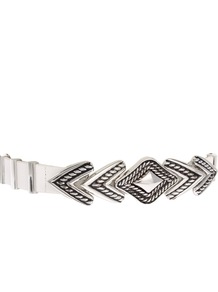 Engraved Arrow Waist Belt - predominant colour: white; occasions: casual, evening, work, occasion, holiday; type of pattern: standard; style: chainlink; size: standard; worn on: waist; material: chain/metal; trends: metallics, modern geometrics; finish: metallic; pattern: patterned/print; embellishment: chain/metal