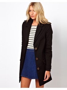 Double Collar Duster Coat - pattern: plain; style: single breasted; fit: slim fit; collar: standard lapel/rever collar; length: mid thigh; predominant colour: black; occasions: casual, work; fibres: cotton - stretch; shoulder detail: discreet epaulette; back detail: back vent/flap at back; sleeve length: long sleeve; sleeve style: standard; collar break: low/open; pattern type: fabric; texture group: woven light midweight