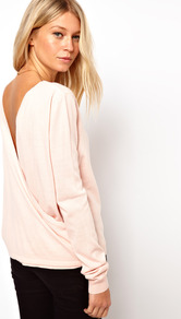 Drape Back Jumper - pattern: plain; back detail: low cut/open back; style: standard; predominant colour: blush; occasions: casual, work; length: standard; fibres: acrylic - 100%; fit: slim fit; neckline: crew; sleeve length: long sleeve; sleeve style: standard; pattern type: fabric; texture group: jersey - stretchy/drapey