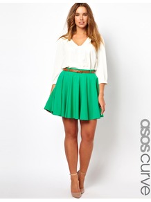 Curve Exclusive Skater Skirt With Belt - length: mid thigh; pattern: plain; style: full/prom skirt; fit: loose/voluminous; waist: high rise; waist detail: belted waist/tie at waist/drawstring; predominant colour: emerald green; occasions: casual, evening, holiday; fibres: polyester/polyamide - mix; hip detail: structured pleats at hip; trends: volume; pattern type: fabric; pattern size: standard; texture group: jersey - stretchy/drapey