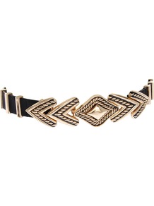 Engraved Arrow Waist Belt - predominant colour: gold; occasions: casual, evening, work, occasion, holiday; type of pattern: standard; style: chainlink; size: standard; worn on: waist; material: chain/metal; pattern: plain; trends: metallics, modern geometrics; finish: metallic; embellishment: chain/metal
