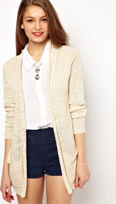 A Wear Woven Back Cardigan - pattern: plain; neckline: collarless open; back detail: contrast pattern/fabric at back; style: open front; predominant colour: ivory; occasions: casual; length: standard; fibres: acrylic - mix; fit: loose; sleeve length: long sleeve; sleeve style: standard; texture group: knits/crochet; pattern type: knitted - other