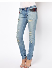 Matilda Skinny Jean With Aztec Pockets - style: skinny leg; length: standard; pattern: plain; pocket detail: traditional 5 pocket; waist: mid/regular rise; predominant colour: denim; secondary colour: black; occasions: casual; fibres: cotton - stretch; jeans detail: washed/faded; texture group: denim; trends: modern geometrics; pattern type: fabric; pattern size: small & light