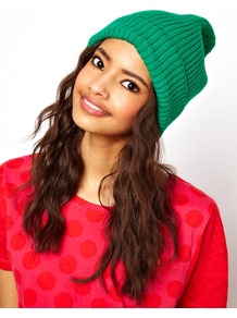 Rib Boyfriend Beanie - predominant colour: emerald green; occasions: casual; type of pattern: standard; style: beanie; size: standard; material: knits; pattern: plain