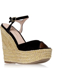 Nancy - predominant colour: black; occasions: casual, evening, holiday; material: suede; heel height: high; ankle detail: ankle strap; heel: wedge; toe: open toe/peeptoe; style: standard; finish: plain; pattern: plain