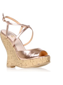 Maldiva - predominant colour: bronze; occasions: casual, evening, holiday; material: faux leather; heel height: high; ankle detail: ankle strap; heel: wedge; toe: open toe/peeptoe; style: strappy; trends: metallics; finish: metallic; pattern: plain