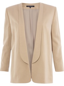 Forever Draped Jacket - pattern: plain; style: single breasted tuxedo; collar: shawl/waterfall; fit: loose; length: below the bottom; predominant colour: stone; occasions: casual, evening, work, occasion; fibres: viscose/rayon - 100%; sleeve length: 3/4 length; sleeve style: standard; trends: tuxedo; collar break: low/open; pattern type: fabric; texture group: woven light midweight