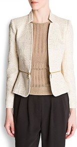 Bouclé Zipped Jacket - style: single breasted blazer; pattern: herringbone/tweed; predominant colour: ivory; secondary colour: gold; occasions: evening; length: standard; fit: tailored/fitted; fibres: cotton - 100%; sleeve length: long sleeve; sleeve style: standard; collar break: low/open; pattern type: fabric; texture group: tweed - light/midweight