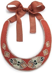 Ethnic Beaded Choker - predominant colour: coral; occasions: evening, holiday; style: choker/collar; length: short; size: large/oversized; material: fabric; finish: plain; embellishment: beading