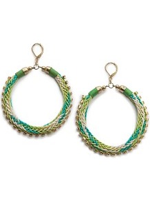 Woven Hoop Earrings - predominant colour: emerald green; secondary colour: gold; occasions: evening, occasion, holiday; style: hoop; length: long; size: large/oversized; material: chain/metal; fastening: pierced; finish: plain; embellishment: crystals