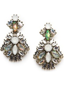 Holographic Crystal Earrings - occasions: evening, occasion, holiday; predominant colour: multicoloured; style: drop; length: long; size: large/oversized; material: chain/metal; fastening: clip on; finish: plain; embellishment: jewels; secondary colour: clear