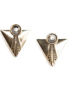 Metal Triangle Earrings - predominant colour: gold; occasions: casual, evening, occasion, holiday; style: drop; length: mid; size: standard; material: chain/metal; fastening: clip on; finish: metallic; embellishment: jewels