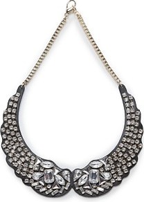 Crystal Embellished Bib Necklace - predominant colour: black; occasions: evening, occasion; style: bib; length: short; size: large/oversized; finish: plain; material: faux leather; embellishment: crystals; secondary colour: clear