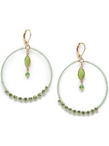 Crystal Embellished Hoop Earrings - predominant colour: pistachio; secondary colour: gold; occasions: evening, occasion, holiday; style: hoop; length: long; size: large/oversized; material: chain/metal; fastening: pierced; finish: plain; embellishment: jewels